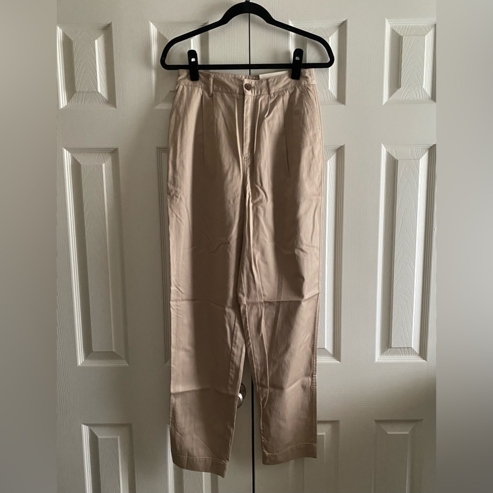 ANA COTTON LINEN PLEATED KHAKI HIGH RISE TAPERED LEG CHINOS PANTS ACADEMIA Tan 4